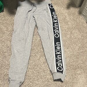 Calvin Klein Light Gray Joggers with Black Logo Tape